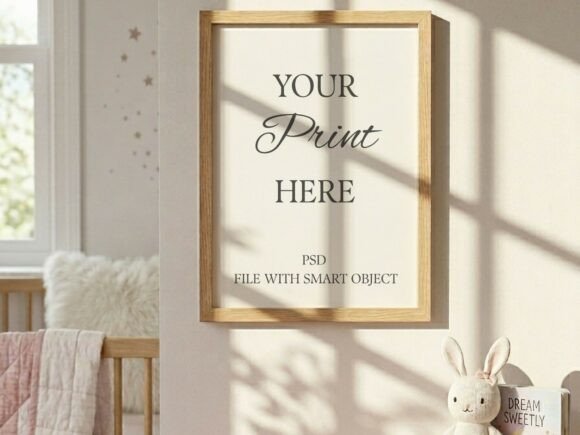 Download Nursery Wall Frame Mockup Pink Dresser - Premium Resources